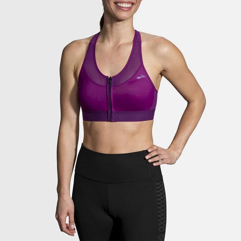 Brooks Fastforward Zip Womens Running Bra - Purple - Philippines (237081UOI)